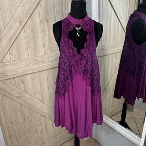 Free People Magenta Lace Mini Dress